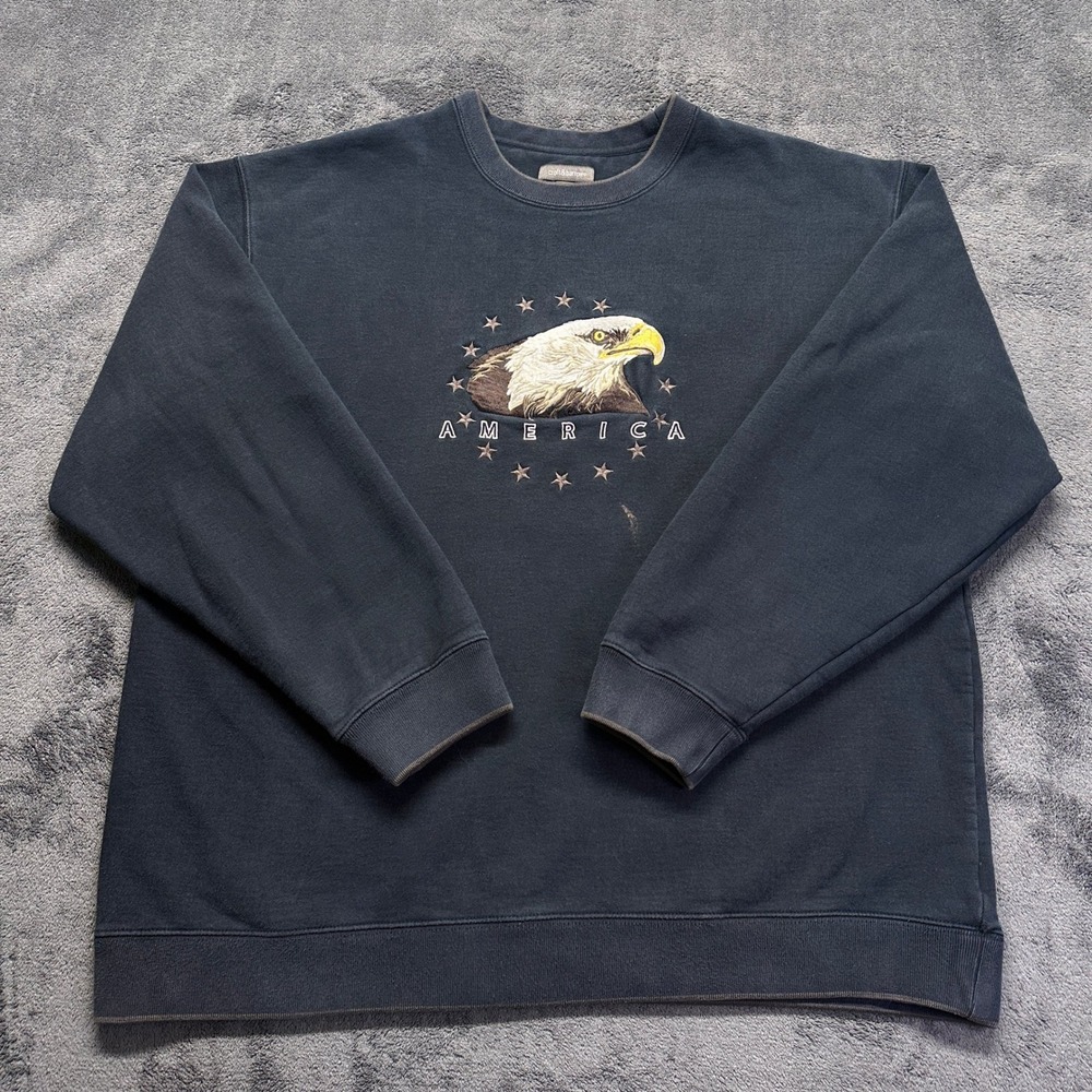 Croft & Barrow Eagle Sweatshirt Mens LT Navy Blue America Embroidered Graphic